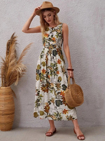 New holiday style skirt women's fashion print sleeveless dress