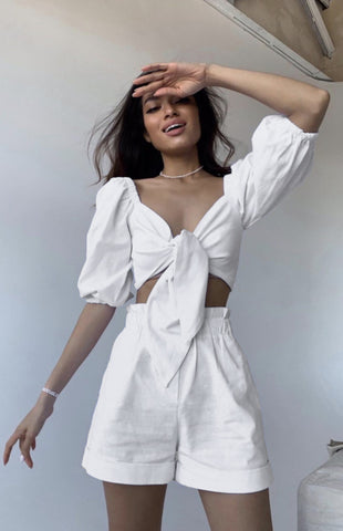 Women's Fashion Sexy Cotton Linen Cardigan Top Pocket Shorts Casual Suit