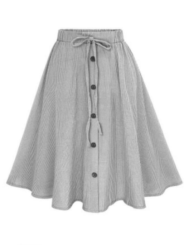 Women's Lace-Up Single-Breasted Pinstripe Midi Skirt
