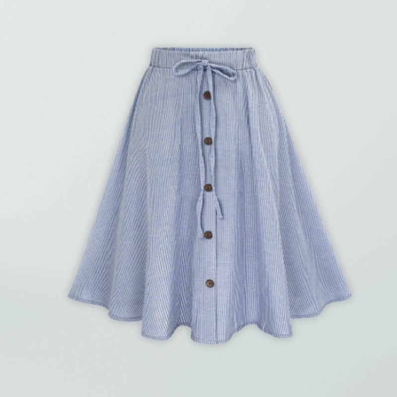 Women's Lace-Up Single-Breasted Pinstripe Midi Skirt