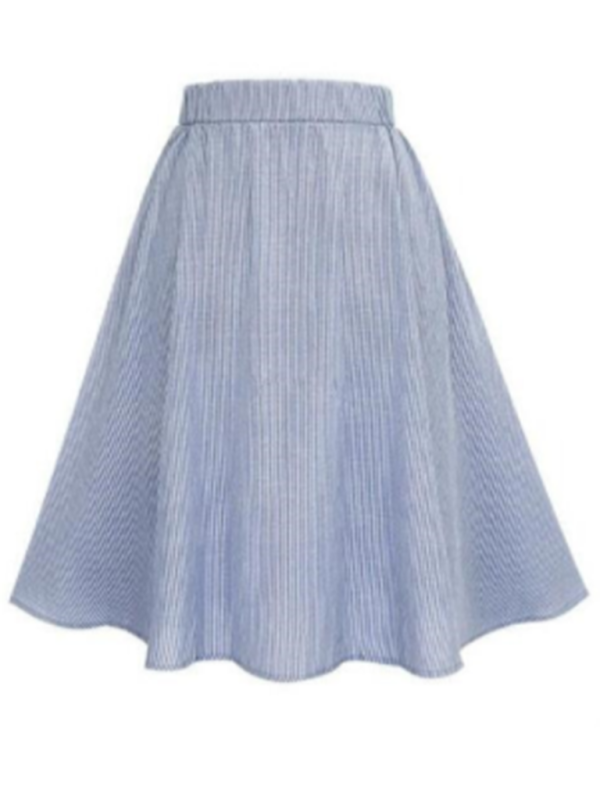 Women's Lace-Up Single-Breasted Pinstripe Midi Skirt