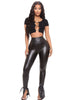Women’s Vegan Leather Pants With Adjustable Suspender Straps And Slit