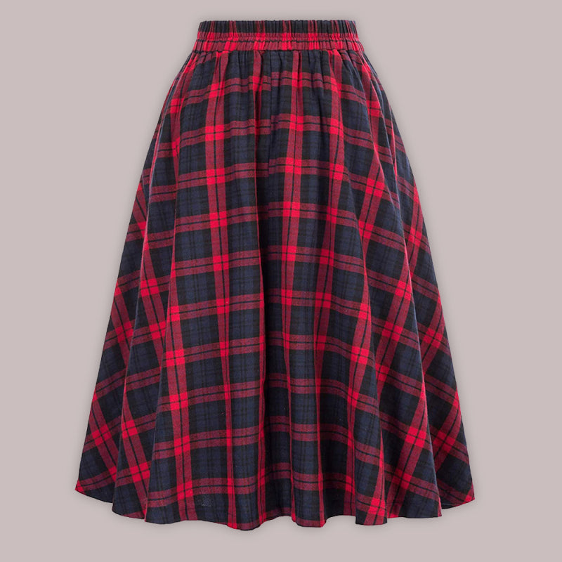 Women’s Plaid Print Buttons High Waist Midi Skirt