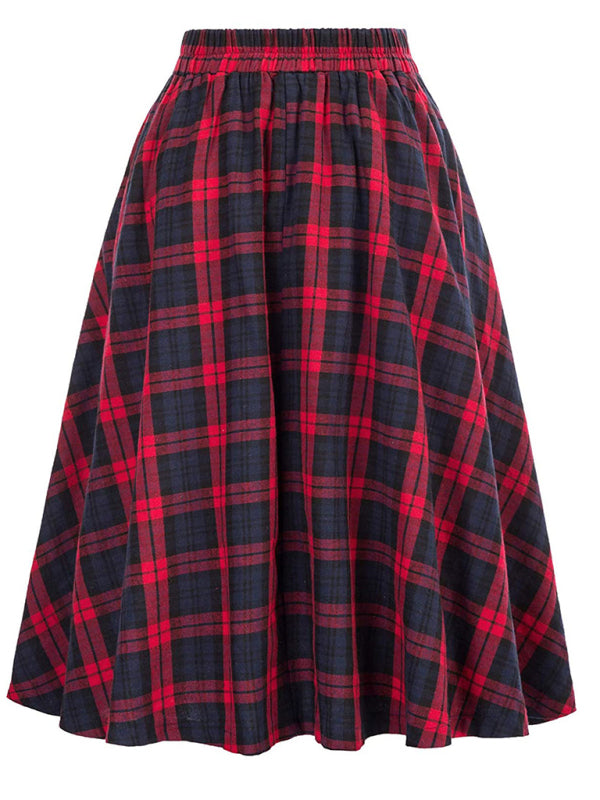 Women’s Plaid Print Buttons High Waist Midi Skirt