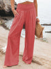 Women's Solid Color Smocked Waist Side-seam Pockets Wide Leg Pants