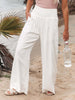 Women's Solid Color Smocked Waist Side-seam Pockets Wide Leg Pants