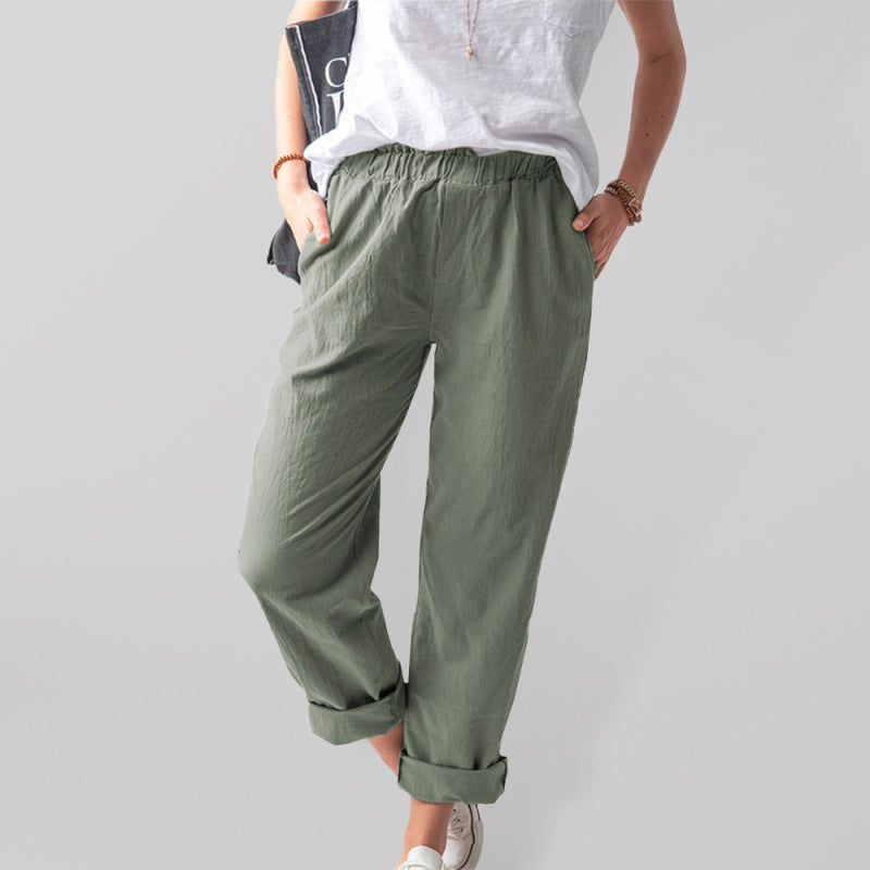 New style solid color casual elastic high waist straight trousers women