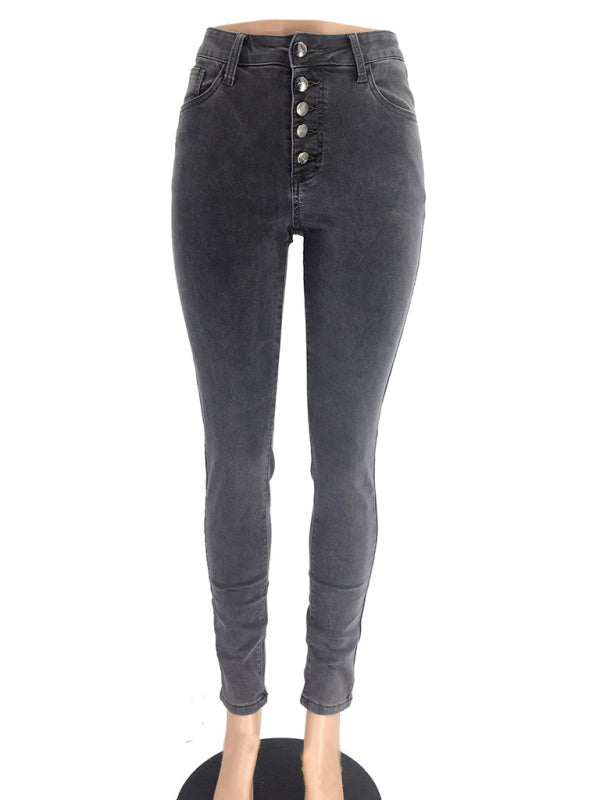 Women's Button Blouse High Waist Ankle Skinny Jeans
