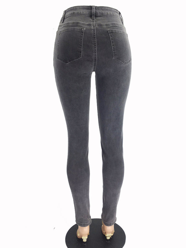 Women's Button Blouse High Waist Ankle Skinny Jeans