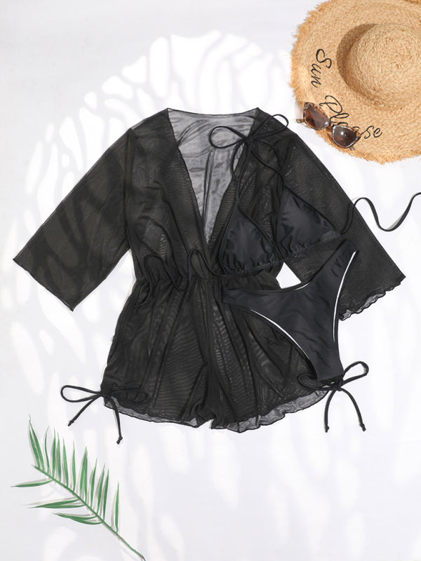 Women's Two-piece Bikini Mesh Sheer Cover-up Caftan Three Pieces