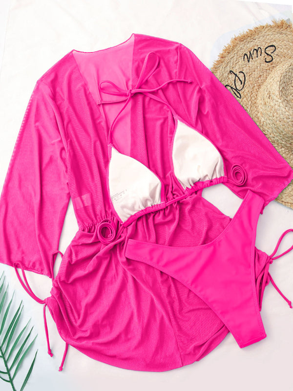 Women's Two-piece Bikini Mesh Sheer Cover-up Caftan Three Pieces