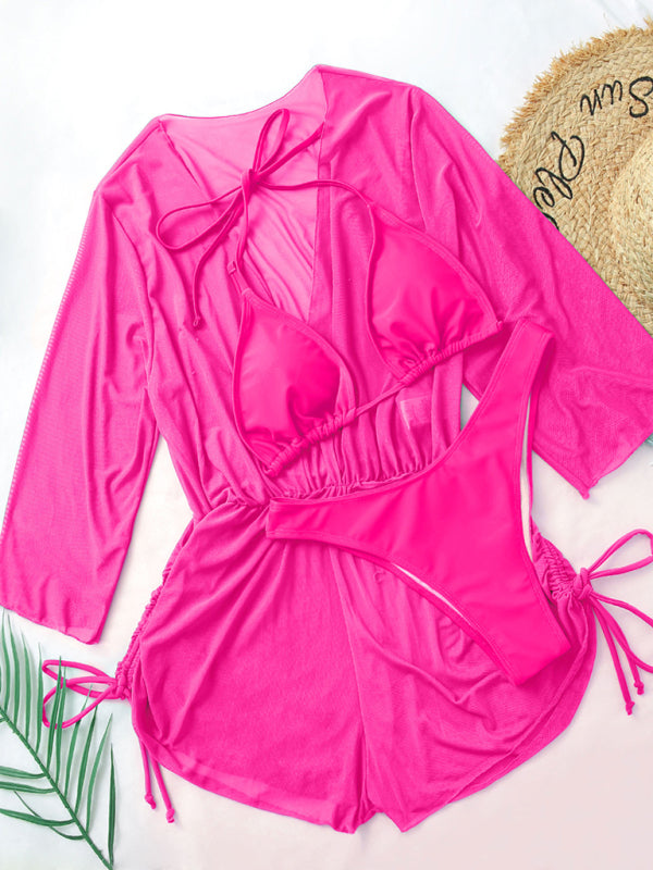 Women's Two-piece Bikini Mesh Sheer Cover-up Caftan Three Pieces