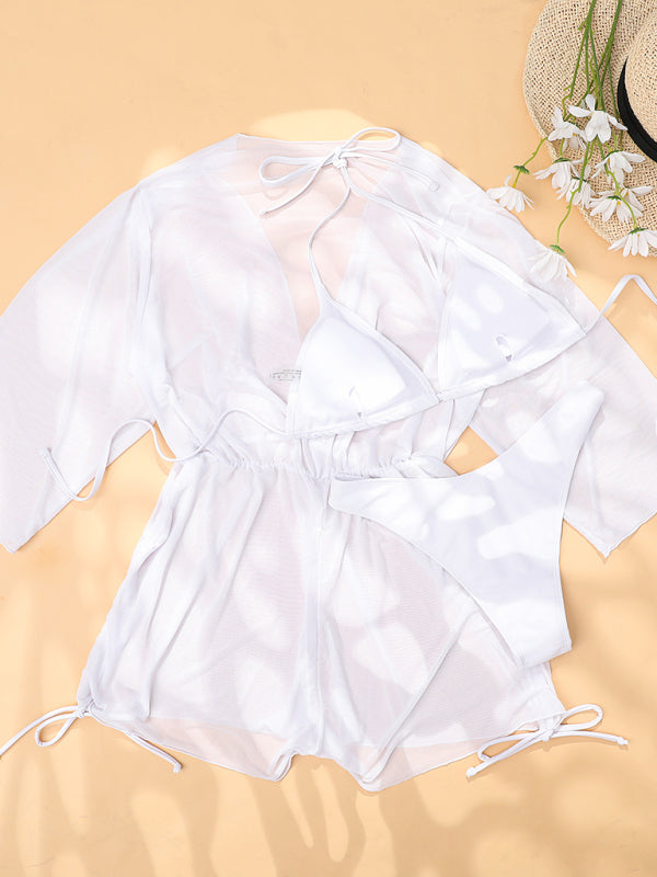 Women's Two-piece Bikini Mesh Sheer Cover-up Caftan Three Pieces