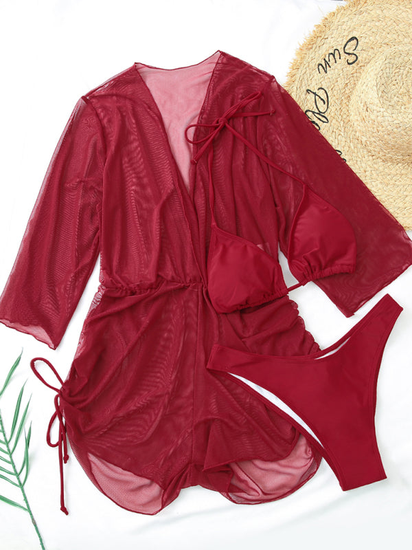 Women's Two-piece Bikini Mesh Sheer Cover-up Caftan Three Pieces