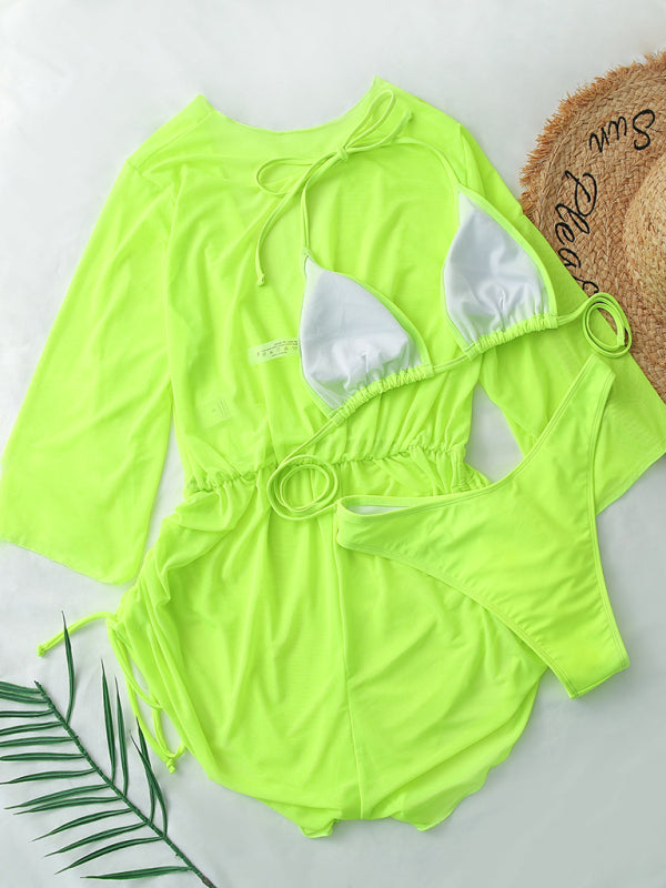 Women's Two-piece Bikini Mesh Sheer Cover-up Caftan Three Pieces