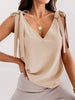 Women's Solid Color V-neck Knit Tank Top With Lace-up Bow