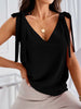 Women's Solid Color V-neck Knit Tank Top With Lace-up Bow