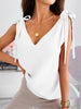 Women's Solid Color V-neck Knit Tank Top With Lace-up Bow