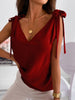 Women's Solid Color V-neck Knit Tank Top With Lace-up Bow
